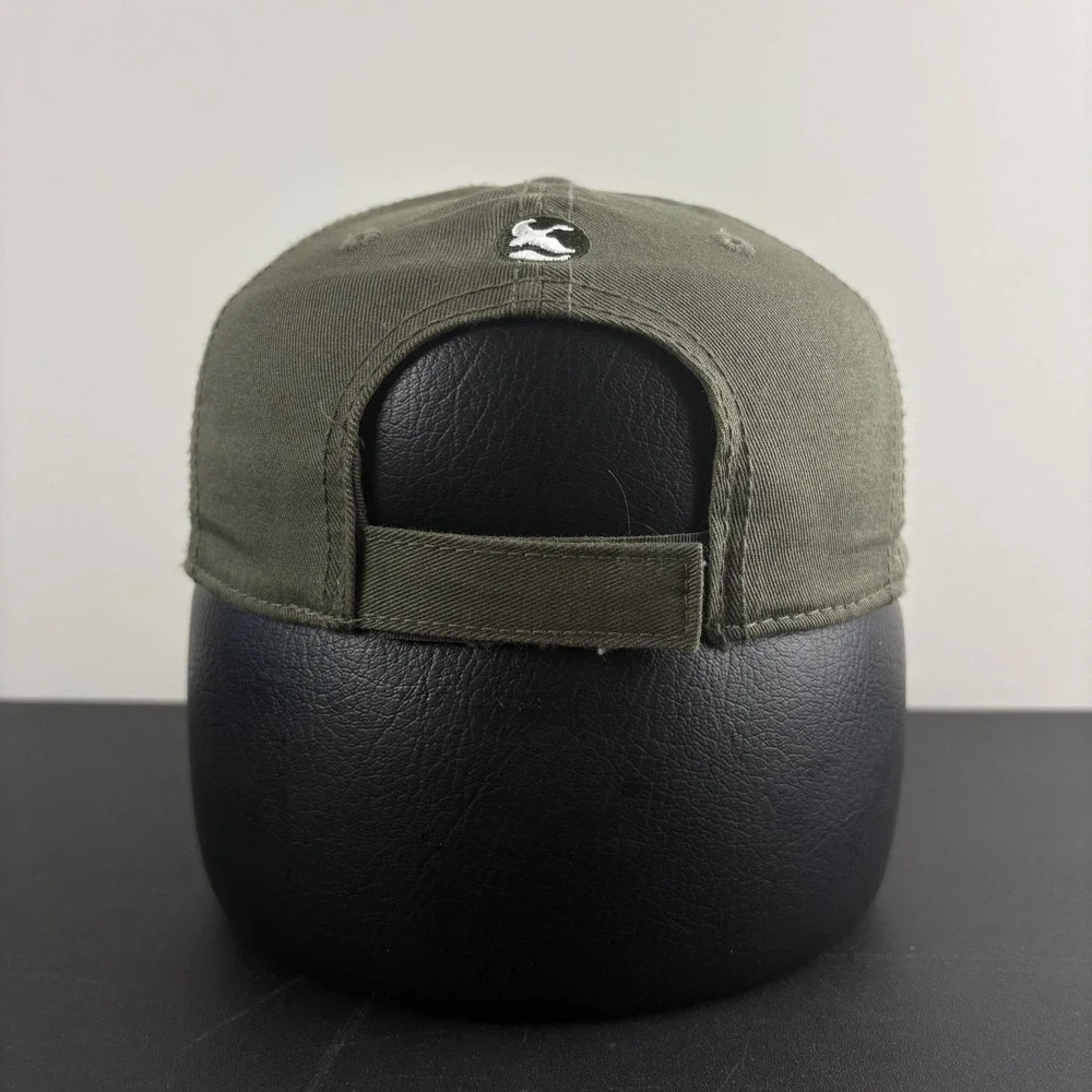 Y2K Gander Mountain Hat Olive Green Script Brim We Live Outdoors Dad Cap Cotton